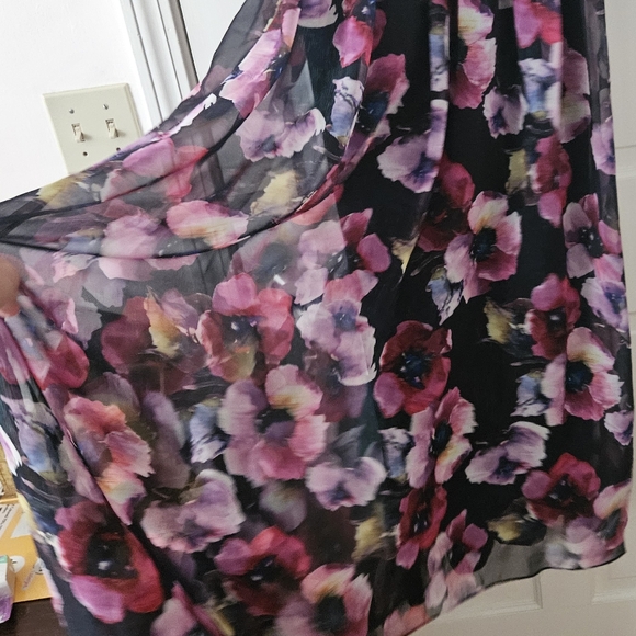 Aidan Mattox Floral Sheer Cottagecore Maxi Dress 10 Open Back Fairy Colorful